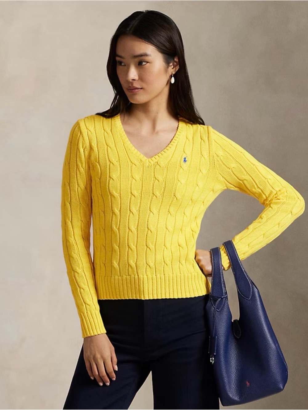 Polo Ralph Lauren Cable Knit-Cotton V Neck Sweater